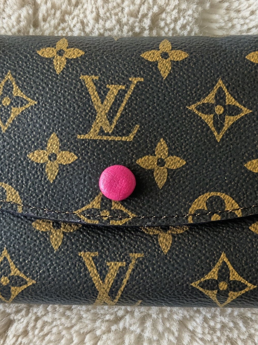 Louis Vuitton Monogram Canvas Wallet with Pink Button Accent